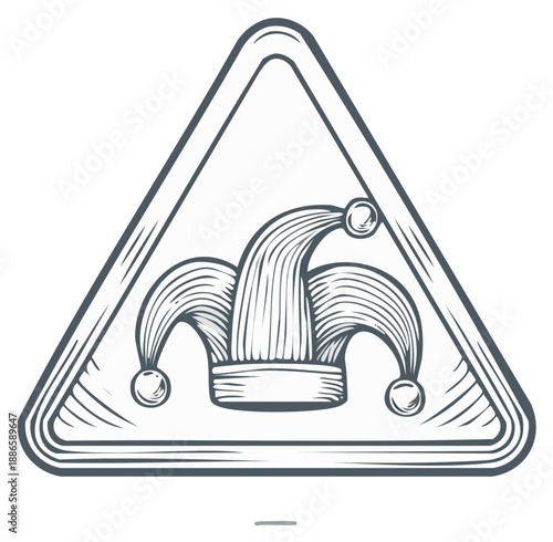 Jester's hat warning sign stylized graphic illustration symbol