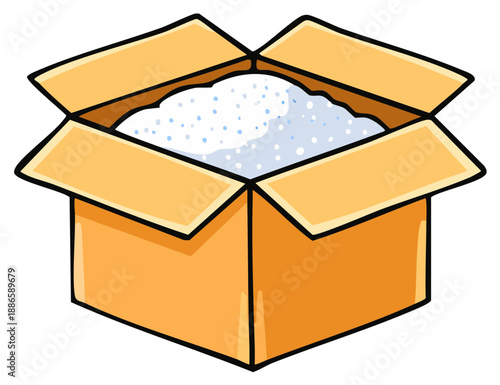 Cartoon Open Cardboard Box Filled with Foam Peanuts Packaging for Shipping
