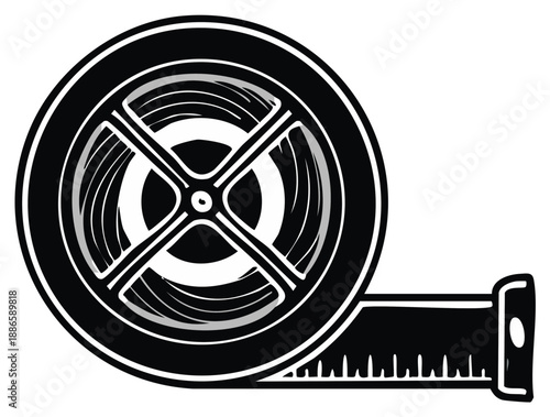 Retro black and white measuring tape design illustration for construction woodworking or sewing project tool vector graphic
