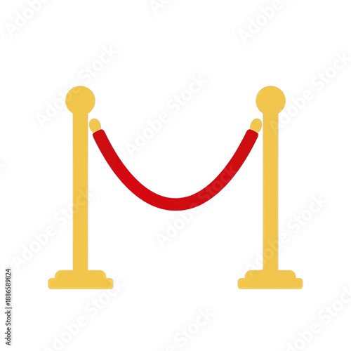 Red velvet rope with gold stanchions vector icon.