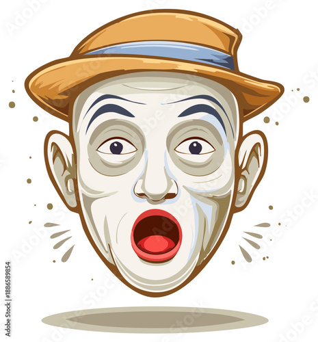 Surprised Mime with Painted Face and Straw Hat