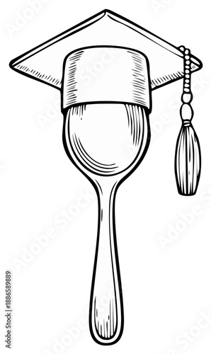 Culinary graduation cap on spoon symbolizing education in cooking and gastronomy