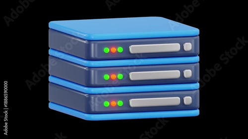 3D Data Server Rack Storage with Blinking Lights