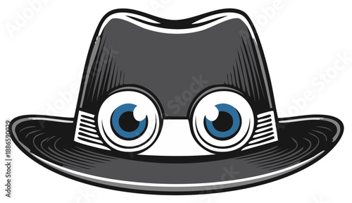 Cartoon fedora hat with large eyes, vector illustration