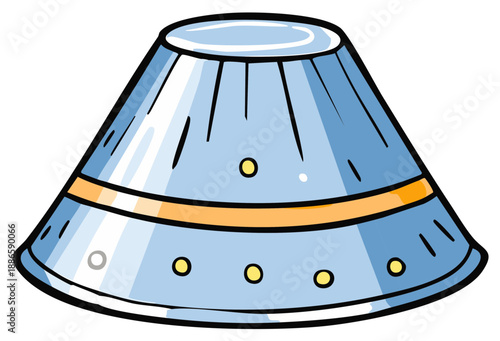 Cartoon conical blue hat with yellow details and polka dots isolated