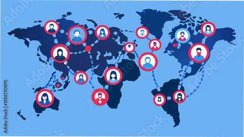 Global network of interconnected people a world map with user icons