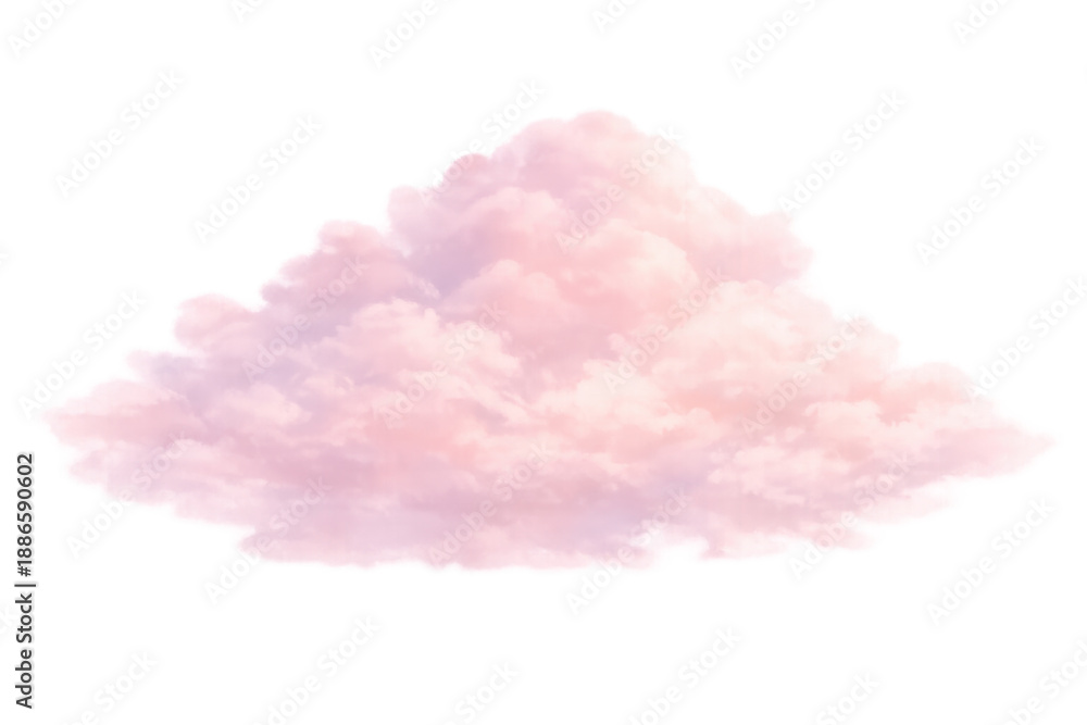 Fototapeta premium Fluffy pink cloud creating a dreamy pastel sky impression, isolated with transparent background