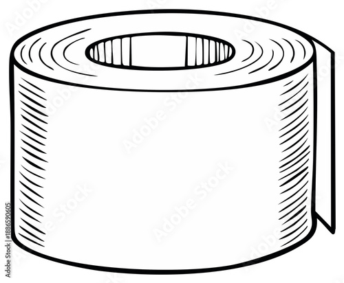 Roll of Paper Towels or Toilet Paper Line Art Simple Doodle Style Illustration Hygiene Products Supplies