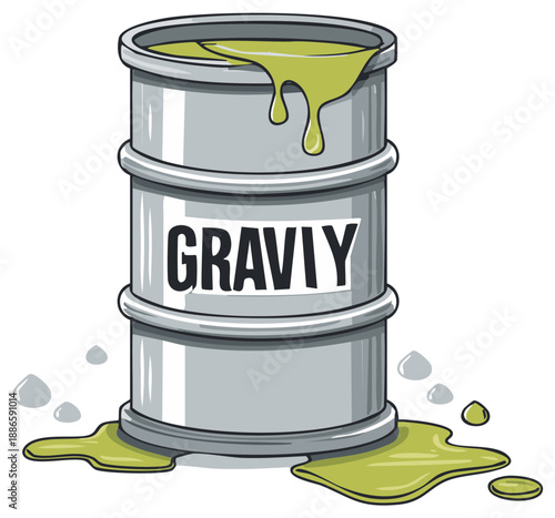 Metal barrel overflowing with dripping green gravy illustration