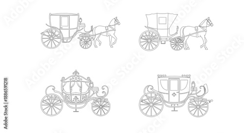 Canvas Print Detailed line art illustrations of vintage horse drawn carriages and their struc