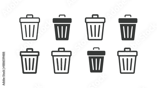 Black and white trash can in different shades and line styles cans gray