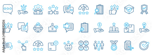 Review Icon Set. Contains Icons That Are Relevant For Business. Designed In Vector Outline Color Style