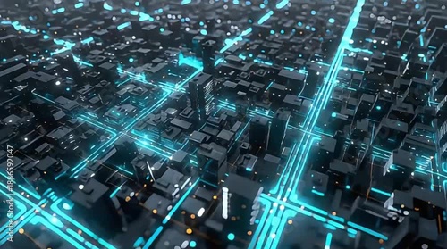 Minimal Abstract Smart City Network Night Aerial