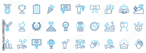 Reward Icon Set. Contains Icons That Are Relevant For Business. Designed In Vector Outline Color Style
