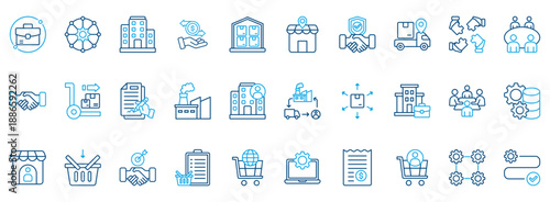 Business To Business Icon Set. Contains Icons That Are Relevant For Business. Designed In Vector Outline Color Style