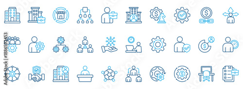 Business Structure Icon Set. Contains Icons That Are Relevant For Business. Designed In Vector Outline Color Style