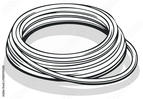 Coiled Garden Hose Drawing Isolated on White Background
