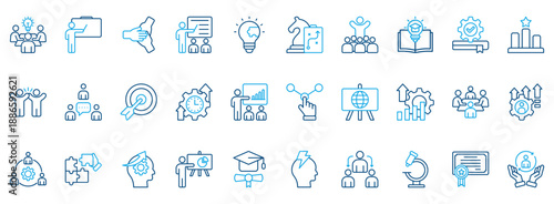 Workshop Icon Set. Contains Icons That Are Relevant For Business. Designed In Vector Outline Color Style