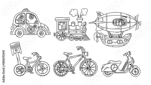 Vehicles Illustration: A whimsical illustration showcases an assortment of unique vehicles, each one representing a different mode of transportation, from a quirky car to a classic bicycle.