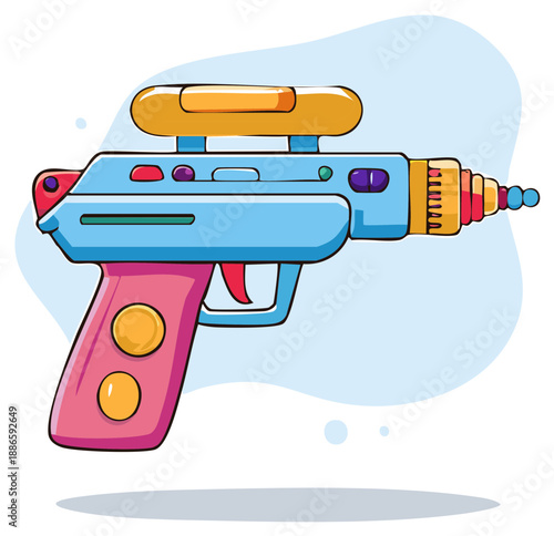 Retro toy ray gun with bright colors and cartoon style for science fiction play