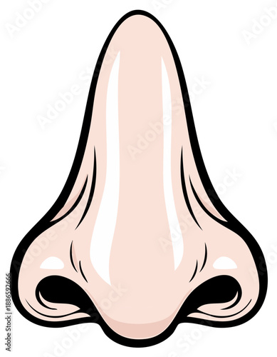 Cartoon illustration of a human nose showcasing nostrils, nasal bridge, and details in a distinctive style.