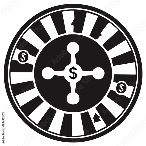 Stylized Roulette Wheel with Dollar Symbols Illustrating Gambling and Financial Risk