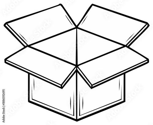 Open Cardboard Shipping Container Line Art Empty Box Illustration