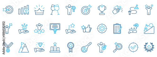 Goal Icon Set. Contains Icons That Are Relevant For Business. Designed In Vector Outline Color Style