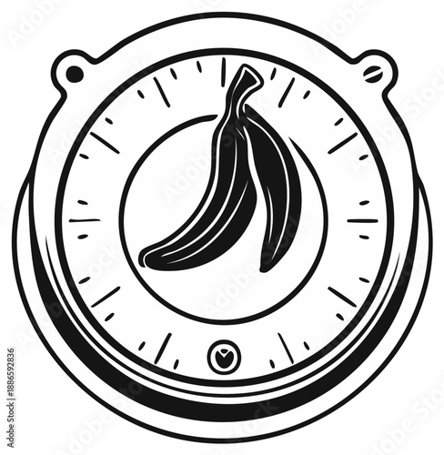 Stylized clock face with bananas instead of numbers and hands