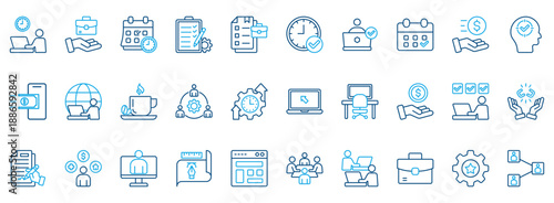 Freelance Icon Set. Contains Icons That Are Relevant For Business. Designed In Vector Outline Color Style