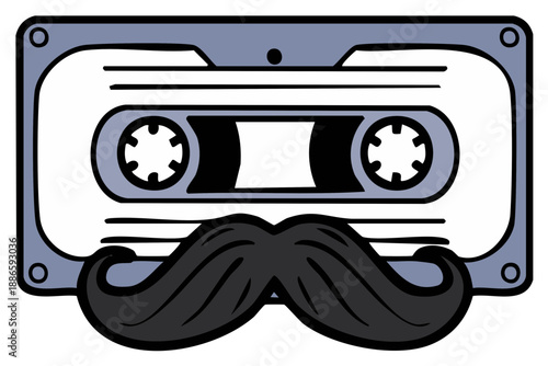 Quirky Audio Cassette Tape Character with Vintage Mustache Decoration