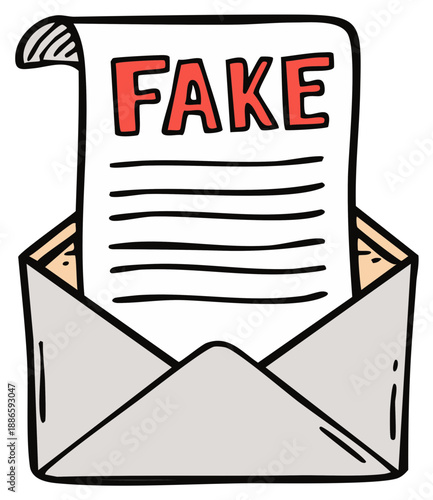 Open Envelope with FAKE Paper Document Information Scam Conspiracy Hoax