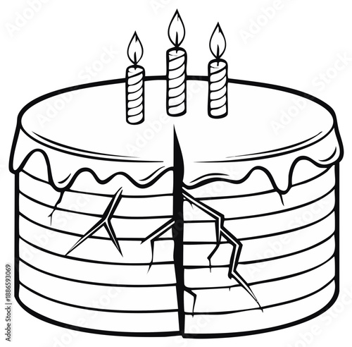 Cracked Birthday Cake with Candles Broken Dessert Celebration Failure Symbol