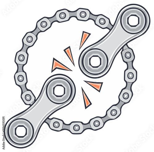 Broken bicycle chain illustration with graphic details.