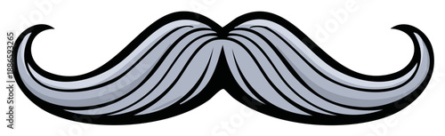 Classic handlebar mustache illustration with gray strands and black outline