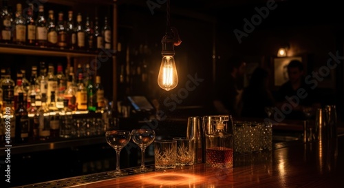 Atmospheric Bar Scene with Cocktails and Soft Lighting.