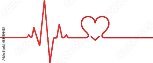 Red heartbeat pulse line with stylized heart icon