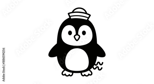 Cartoon penguin in sailor hat illustration