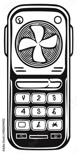 Retro Cell Phone with Fan Graphic and Keypad