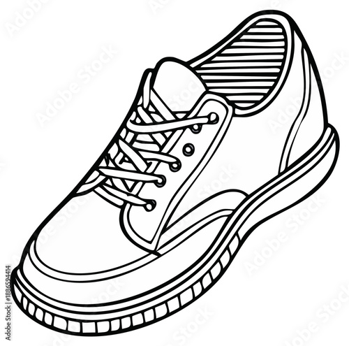 Sneaker Illustration: Hand-Drawn Outlined Canvas Shoe with Laces and Striped Insole for Creative Projects