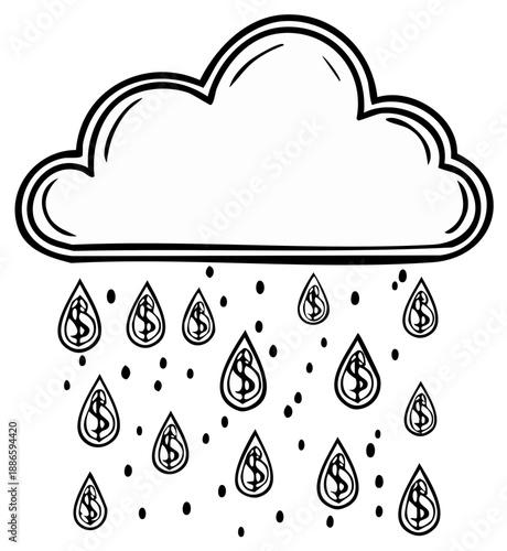 Cloud raining dollar signs, symbolizing wealth, financial success, and abundance
