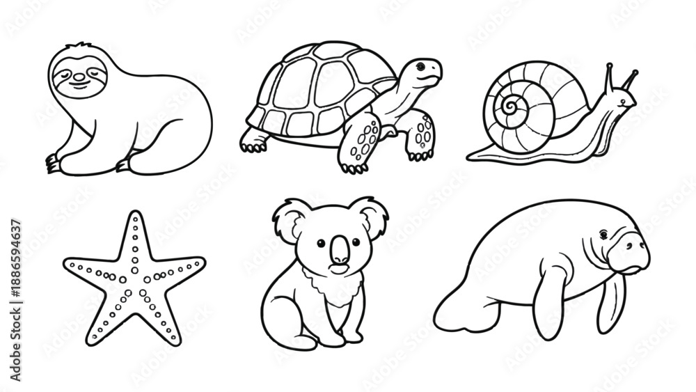 Naklejka premium Diverse Wildlife Outlines: A collection of various animals rendered in striking black and white outlines. This assortment offers a versatile visual resource for various creative projects.