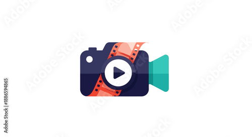 Colorful camera icon with play button and film strip elements