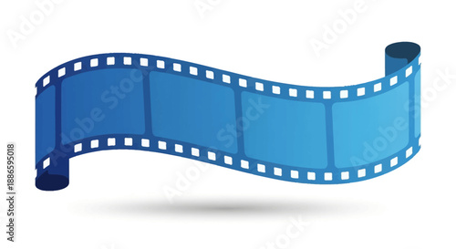 Blue film strip icon with shadow on white background
