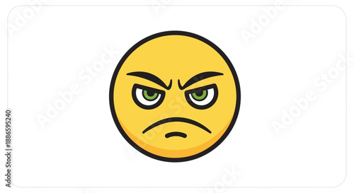 Angry emoji face with frowning expression on white background