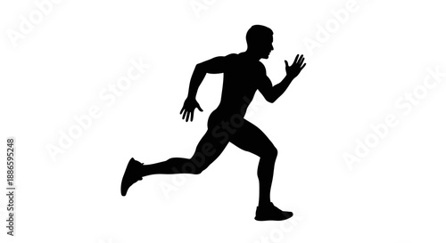 Silhouette of a Running Man in Motion on White Background