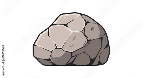 Cartoon style illustration of a large gray rock on white background