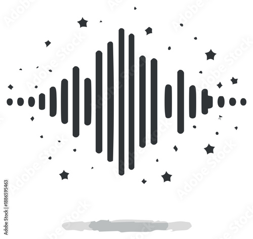 Sound Wave Graphic with Stars, Audio Signal Visualisation Illustration