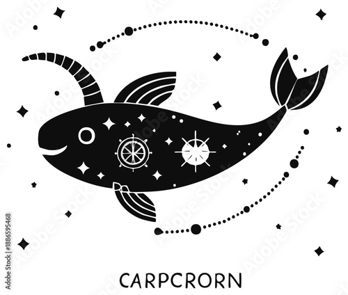 Stylized fantasy creature illustration with stars and celestial elements.