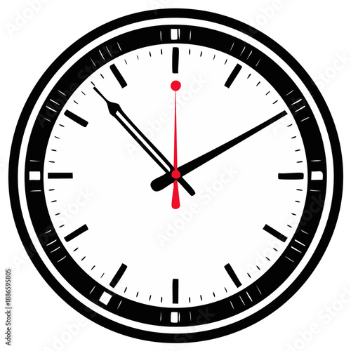 Classic Wall Clock Illustration Showing Time Passing Conceptual Simple Design Timepiece Round Analog Minimalist Red Second Hand